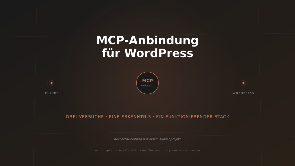 MCP-Anbindung für WordPress – Titelbild mit Verbindung zwischen Claude und WordPress über das Model Context Protocol